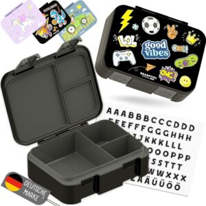 BEARFOOT Bento Box Compact, BPA-Free Children's Lunch Box for School and Nursery, Leak-Proof Lunch Box for Girls and Boys, Practical, Lightweight and Compact (Sticker Black, 650 ml)