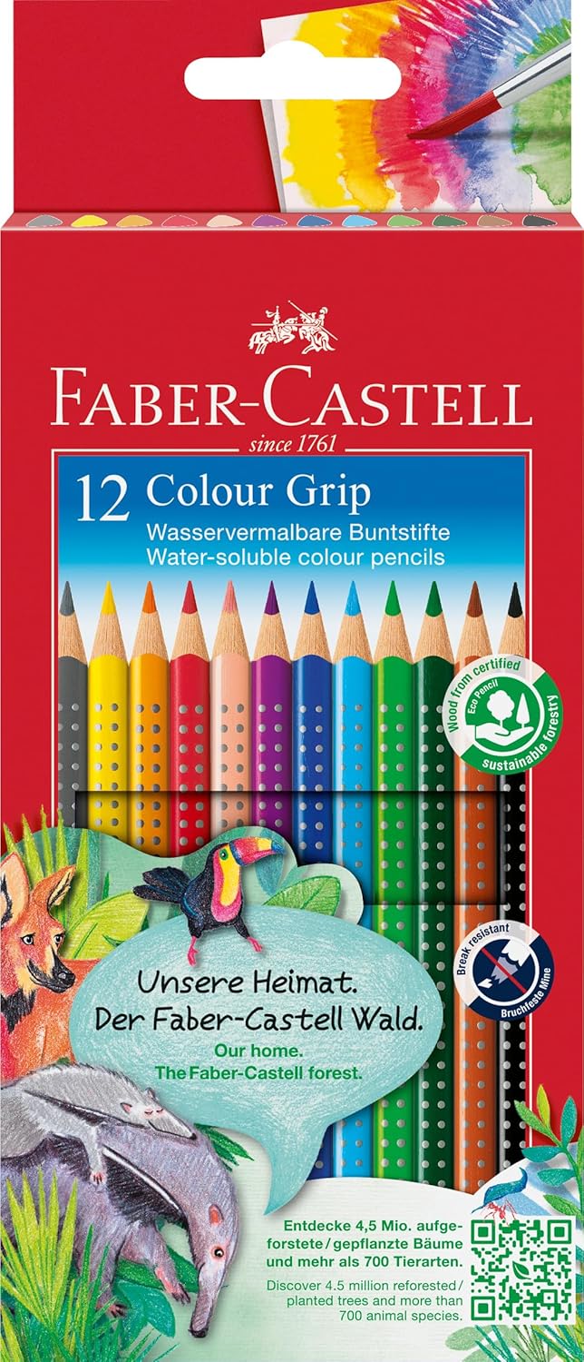 Faber-Castell 112412 Colour Grip Coloured Pencils, Set of 12, Cardboard Pack