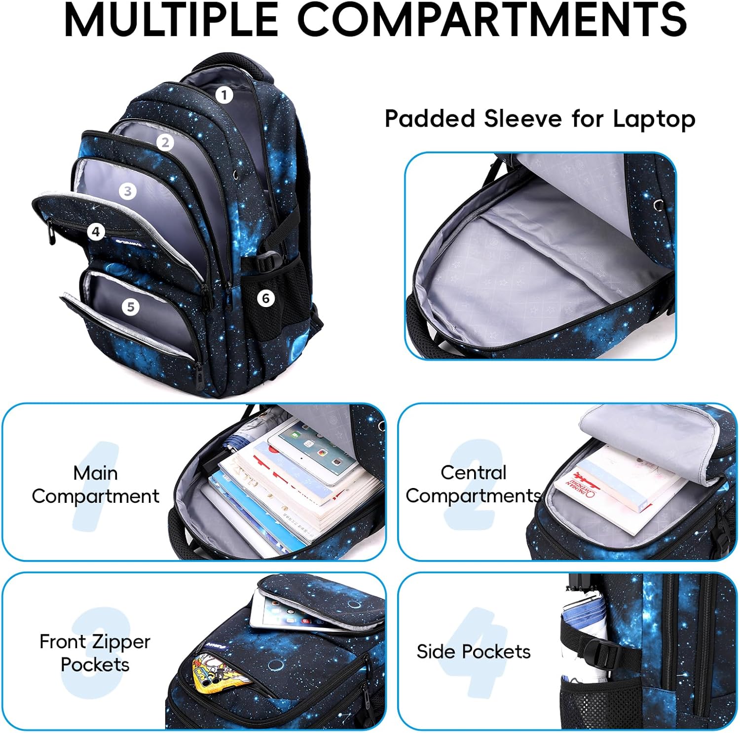School Backpack Boys Teenager School Bag School Bag with Trolley Straps 16 Inch Waterproof Daypack Large Nylon Casual Kids Backpack 3-9th Class for School and Travel – Bild 4