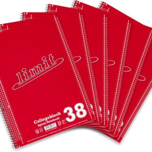 Limit College Notepad A4, Squared, 80 Sheets, Punched, Red, Pack of 6