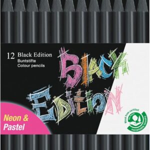 Faber-Castell 116410 Black Edition Colouring Pencils, Neon and Pastel Colours, Pack of 12 in Case