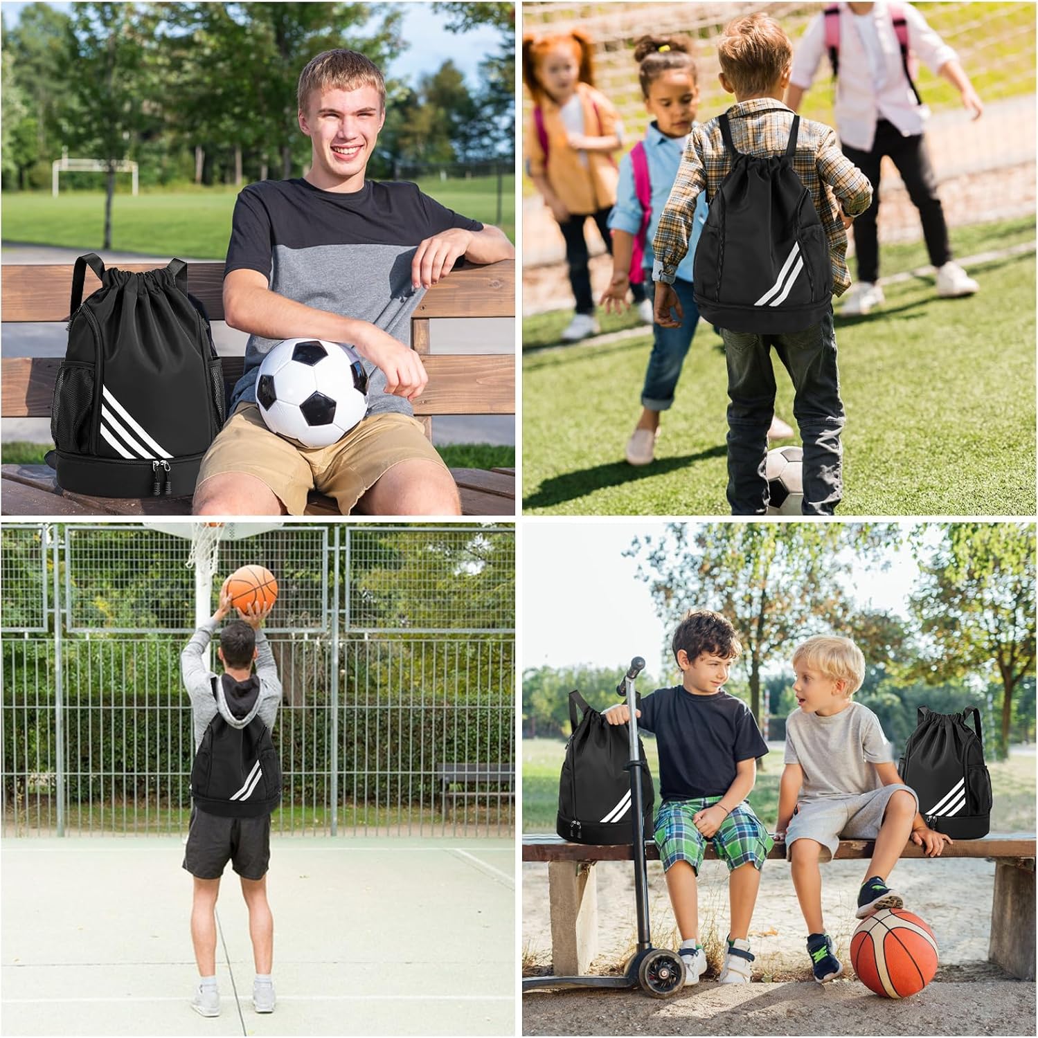 Gym Bag with Drawstring, Waterproof Sports Bag with Bottom Compartment, Sports Backpack Gym Bag with Inner Pocket, Outer Pocket, Gym Bag for Sports, Travel and City, Swimming Bag Black for Men and – Bild 7