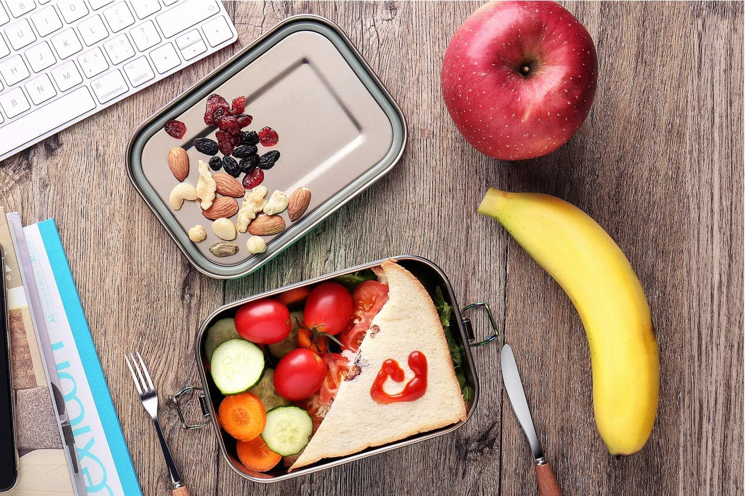 G.a HOMEFAVOR Stainless Steel Bento Box Leak-Proof Metal Lunch Box 800 ml with Removable Divider Galvanised Rainbow Colour Lunch Box – Bild 7