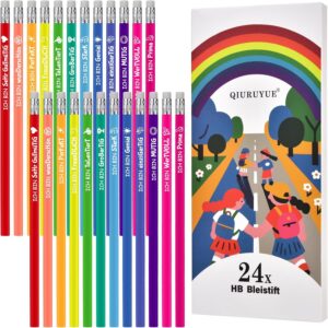 Pack of 24 HB Pencils Children Inspirational Sayings Pencil Farewell Gift Nursery Motivational Pens Children’s Birthday Party Bag School Cone Filling Girls Boys Colourful