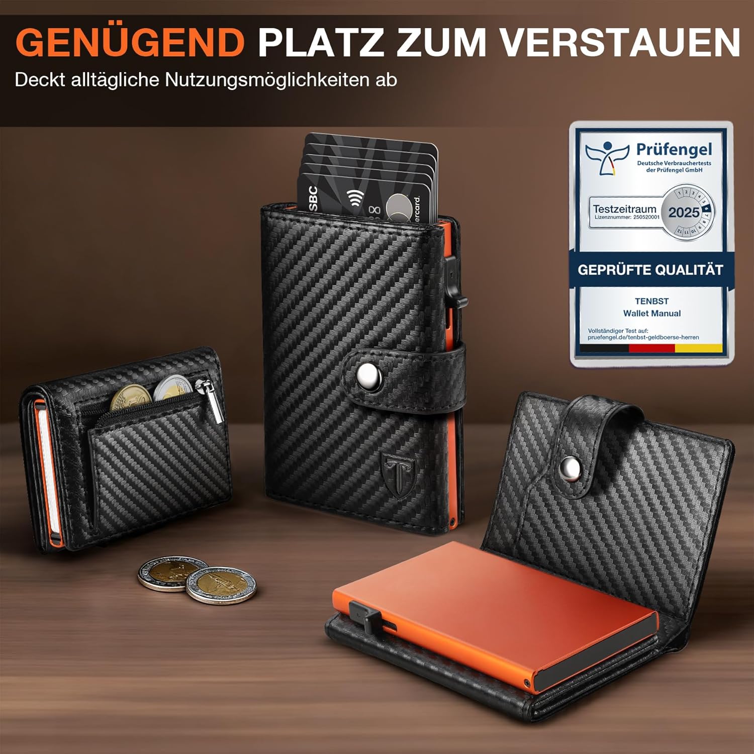 TENBST Men's Wallet with Coin Compartment & RFID Protection, Slim Wallet Card Case Small, Men's Wallet, 10 Compartments for Credit Cards, black, Classic – Bild 5