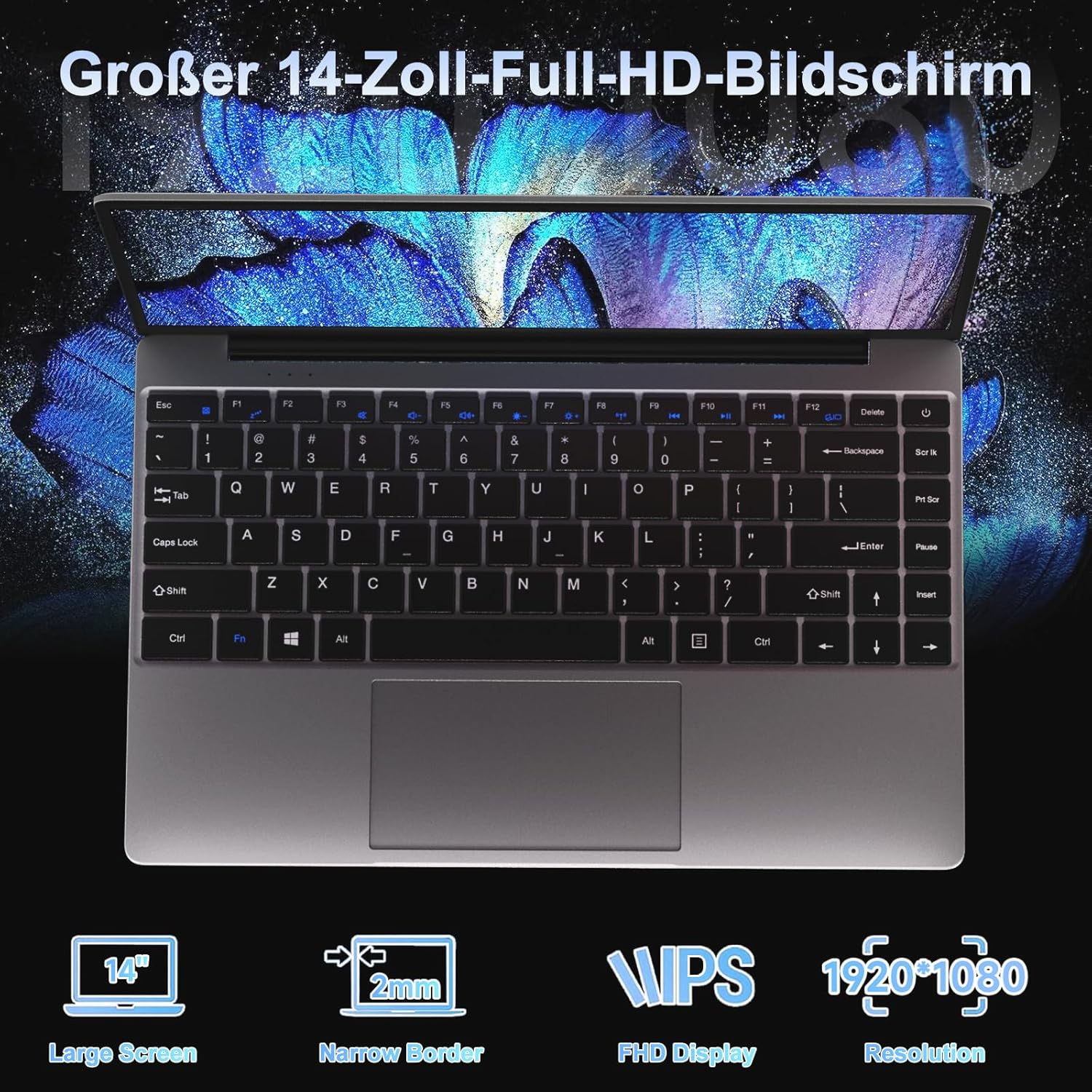 2025 Laptop 14 Inch Win 11 Pro 6GB RAM 256GB SSD Support 1TB (TF 1TB) Notebook Celeron N4020 (up to 2.8GHz) 5000mAh 1920x1080p WiFi German Keyboard Protector and Wireless Mouse Grey – Bild 6