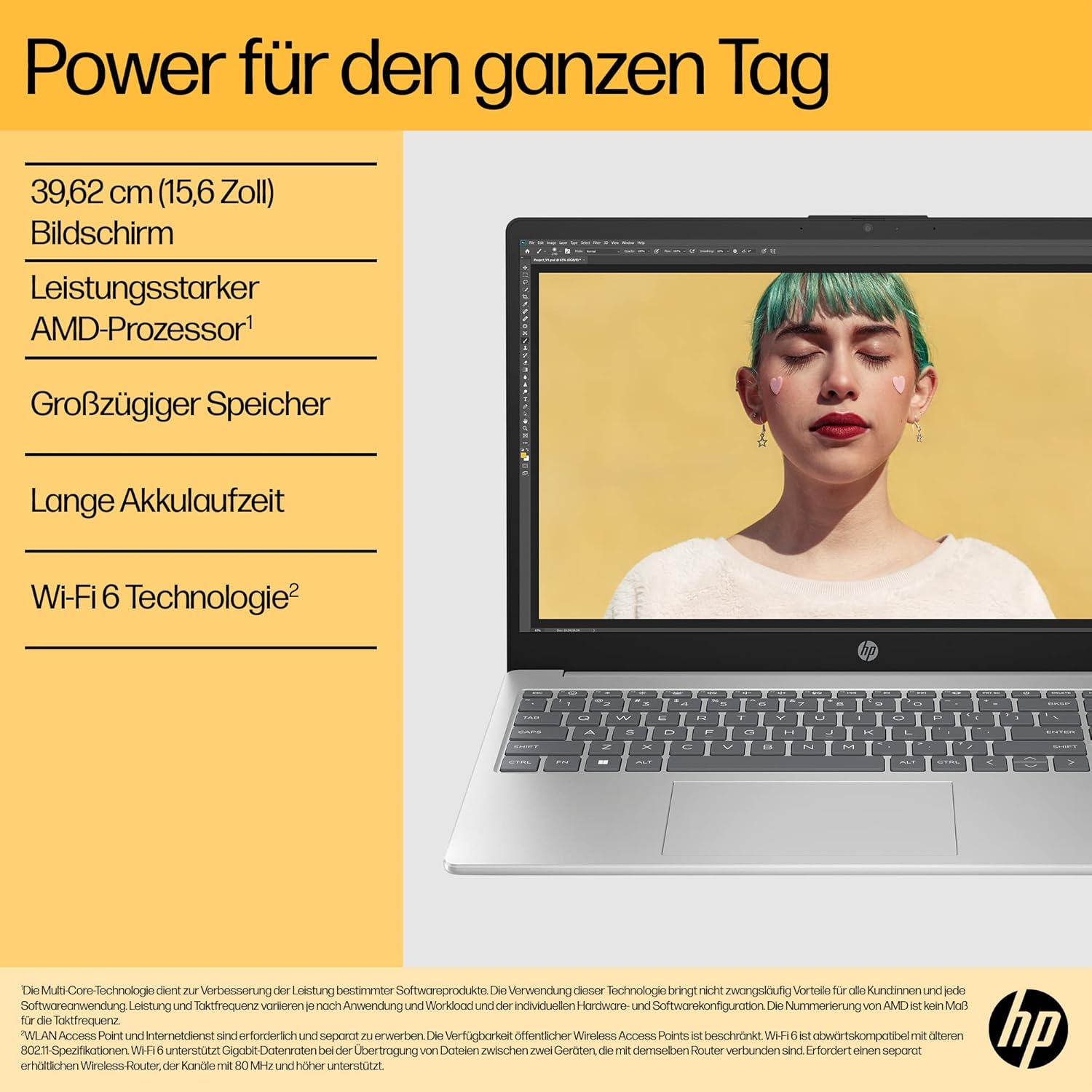 HP 15.6-Inch FHD IPS Display, AMD Ryzen 5 7520U, 16 GB RAM, 512 GB SSD, AMD Radeon Graphics, Windows 11 Home, QWERTZ Keyboard, Silver, with HP Fast Charge – Bild 9