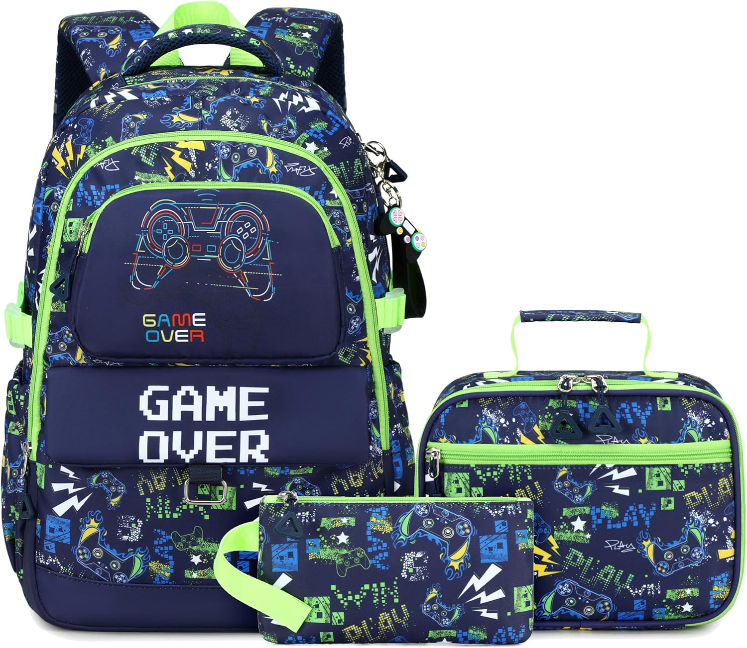 Makukke School Backpack Set for Teenagers Boys, Gamer School Bags with Lunch Box and Pencil Case, Gifts Cool School Bag for Primary and Middle School