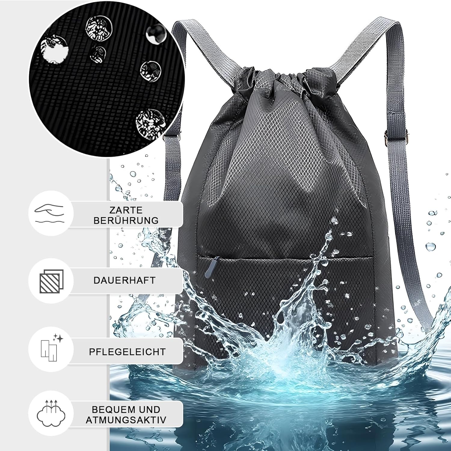 Waterproof Drawstring Bag, Gym Bag, Sports Bag, Men and Women, Foldable Large Capacity Bag with Drawstring Backpack, Drawstring Bag for Hiking, Camping, Travel – Bild 4