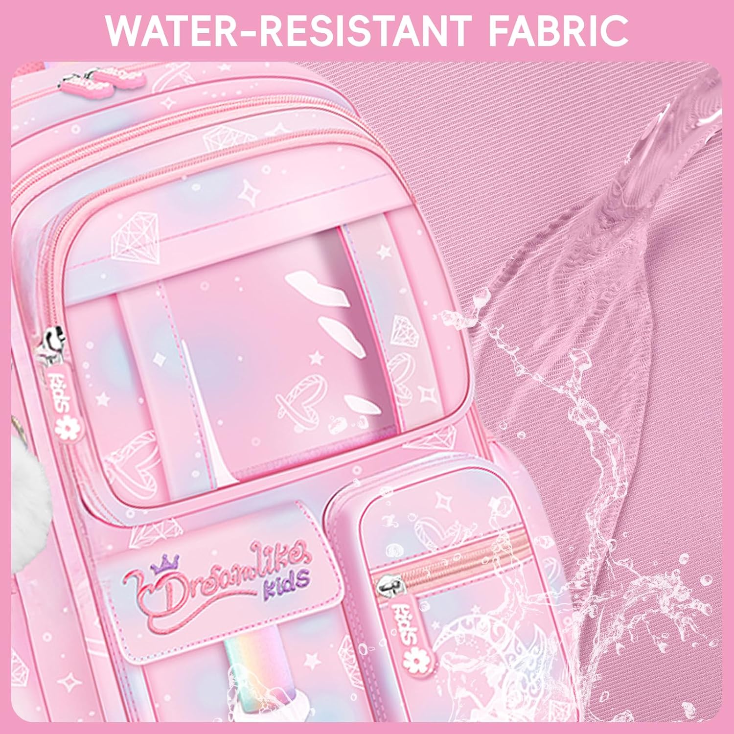 School Backpack Girls Set 3 in 1 with Lunch Bag Pencil Case, 2025 Backpack School Children's School Bag with Chest Strap Reflective, School Bag Kawaii Water-Repellent 26L, 6777, pink – Bild 6