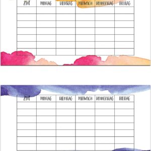 Nastami 5 x Timetable for Pencil Case Pirate Timetable for School Bag Printed on Both Sides Back to School Gift (Watercolour)