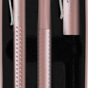 Faber-Castell 201539 Grip 2011 Pale Rose Gift Set with Fountain Pen M and XB Ballpoint Pen in Metal Case
