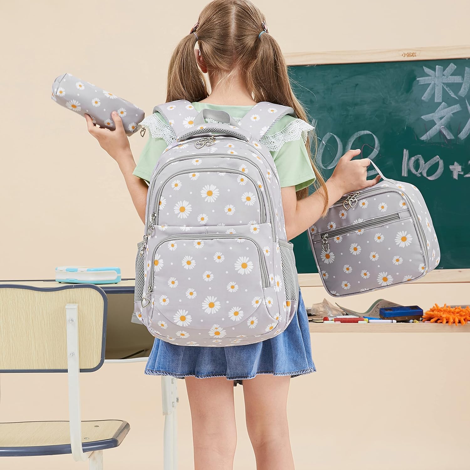 Girls' School Backpack, Women's Oxford Backpack with Floral Pattern, School Bag, Outdoor / Leisure Daypack, School Backpack for Teenagers with USB Charging Port – Bild 11
