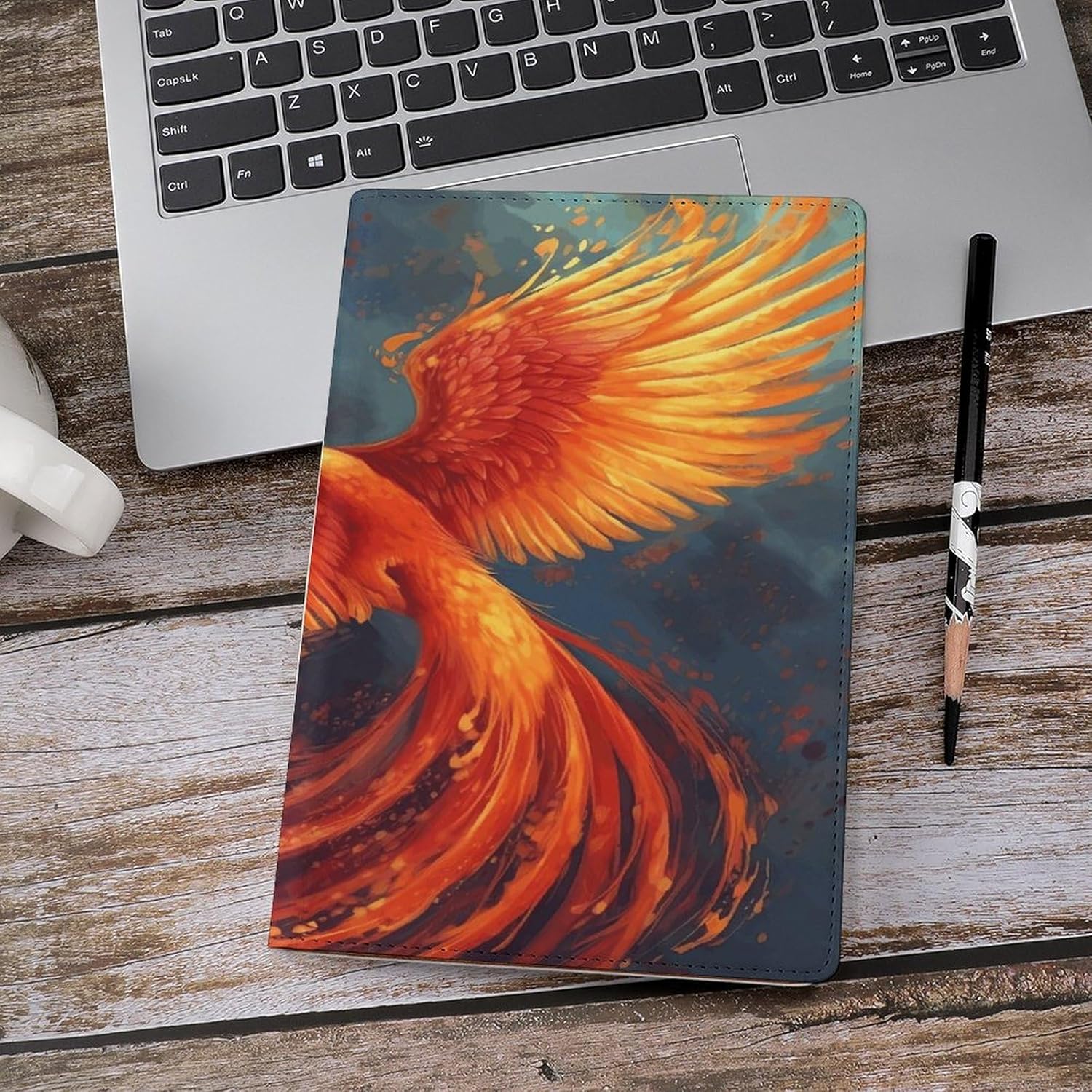Leder-Notizbuchhülle, strapazierfähige Buchumschläge, orange-rot, Phoenix-Druck, wasserdicht, schützt Notizbücher, Bücher und ist für Büro und Schule geeignet – Bild 4