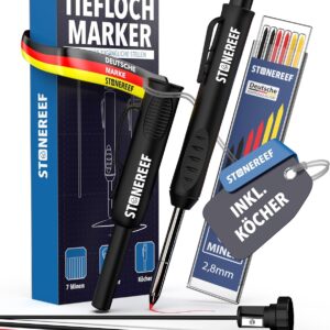 Professional Deep Hole Marker with Quiver - Pencil for Construction Site, Drill Hole, Craftsman, Carpenter, Marker Pen for Deep Spaces - Replacement Lead Compatible - Construction Pencil for Wood