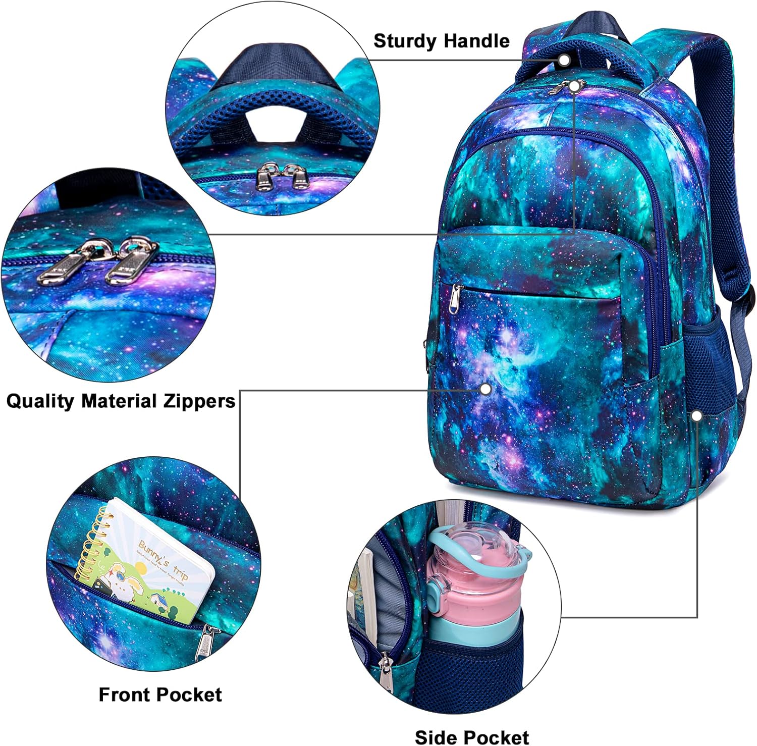 LEDAOU Backpack for Men and Women - Lightweight Waterproof Daypack - Minimalist School Backpack + Laptop Bag (up to 15.6 Inches) - Ideal for University, Travel & Everyday Use, Galaxy Blue+5017 – Bild 5