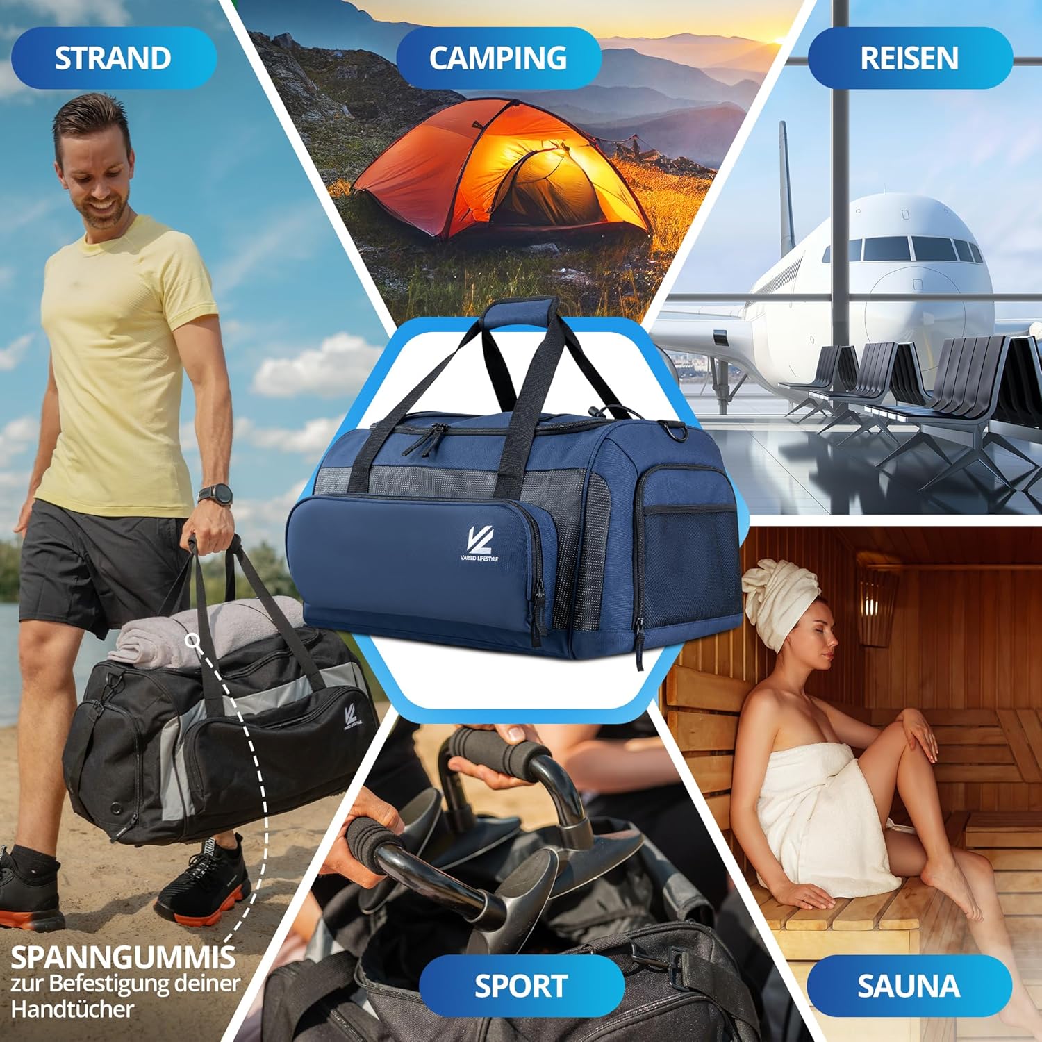Sports Bag - Variations (Parent), Blue-carbon, Sports bag with wet compartment and shoe compartment and cooling compartment – Bild 3