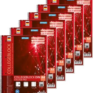 Stylex 43889-P6 Spiral College Notepads, A4 Size, Squared Paper, Pack of 6, checked