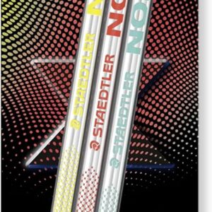 STAEDTLER NORIX 181 Pencil, Made from Upcycled Wood, Unique Shape, Blister Card with 3 Pencils in Assorted Colours, 181-HBBK3