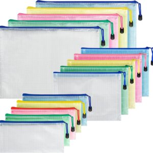 WT Document Wallet A4 + A5 + A6, 15 Pieces Document Folder PVC Zip Folder Mesh Bag with Zip for Office, Paper, Cosmetics and Travel Accessories, Organiser Folders for Adults Children Students