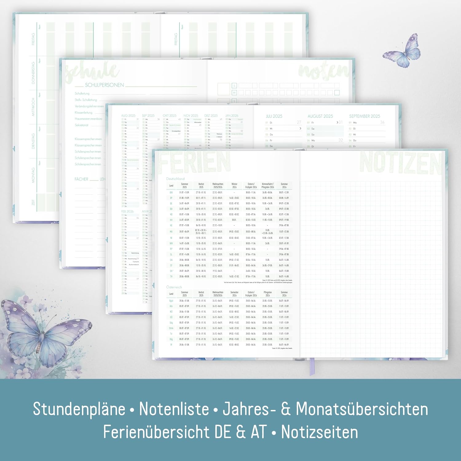 Schulstuff Student Timer 2025/2026 A5 - Organised through the New School Year - Flexocover School Calendar, School Planner, Homework Book "Butterfly" - Sustainable and Climate Friendly – Bild 4
