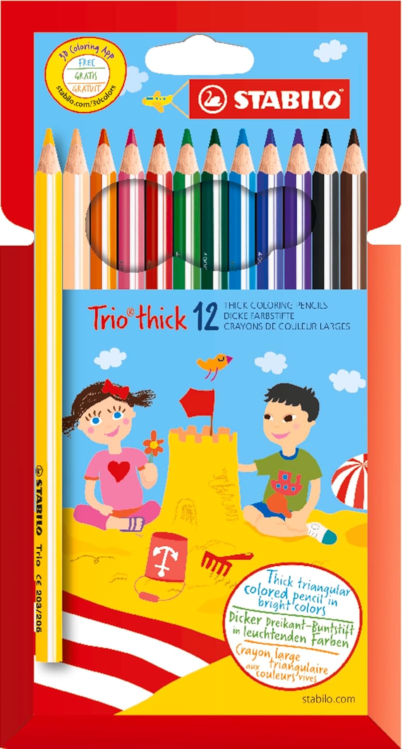 Triangular Colouring Pencil - STABILO Trio thick - Pack of 12 - Assorted Colours