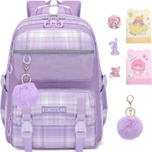 KEBEIXUAN Kids Primary School Bag for Girls, Kids Backpack, Lightweight Girls School Book Bags with Kawaii Pendant for Kids
