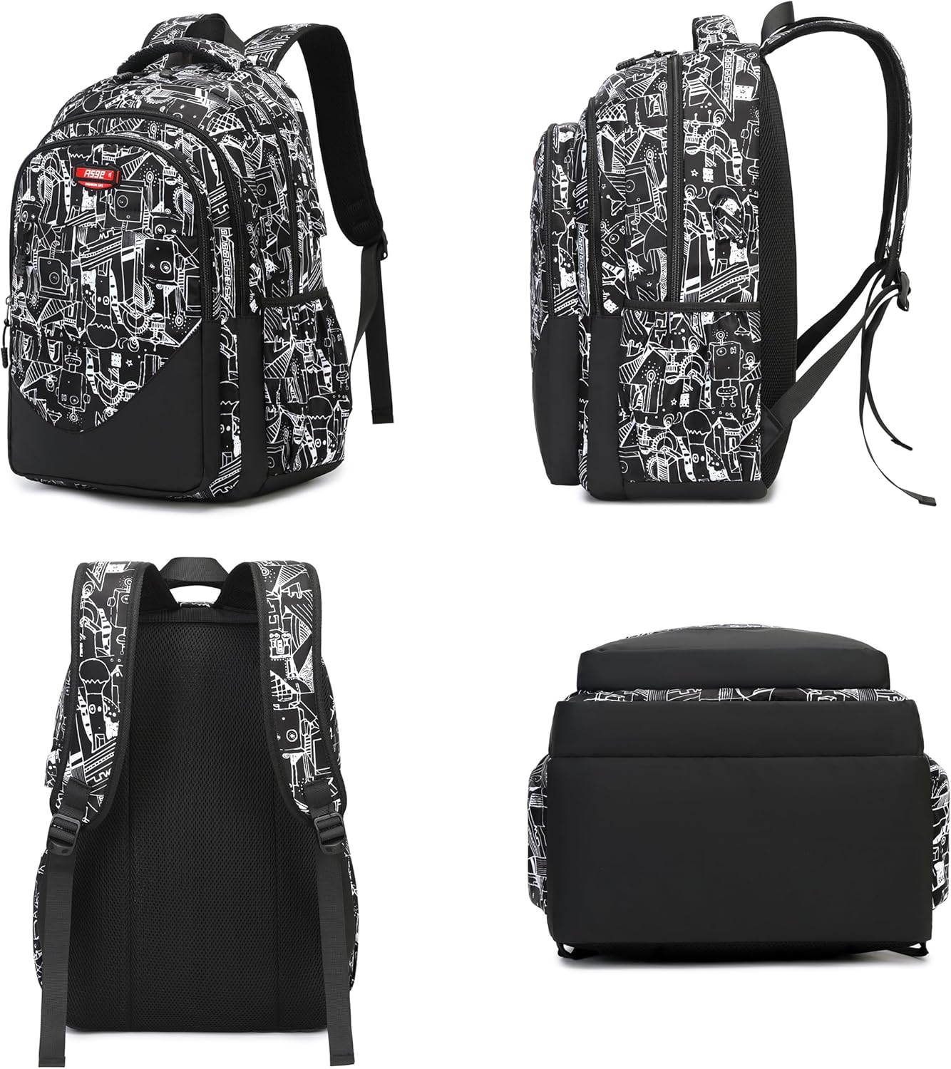 Oxford Fabric School Backpack For Boys, School Backpack With Print, Teenager School Bag, Outdoor Reflective Daypack, Grey C – Bild 3