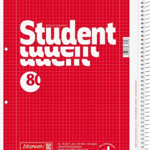 Brunnen 1067908 notebook, student college block (for left-handed people, A4, squared, lineament 28, 70g/m², 80 sheets, spiral)