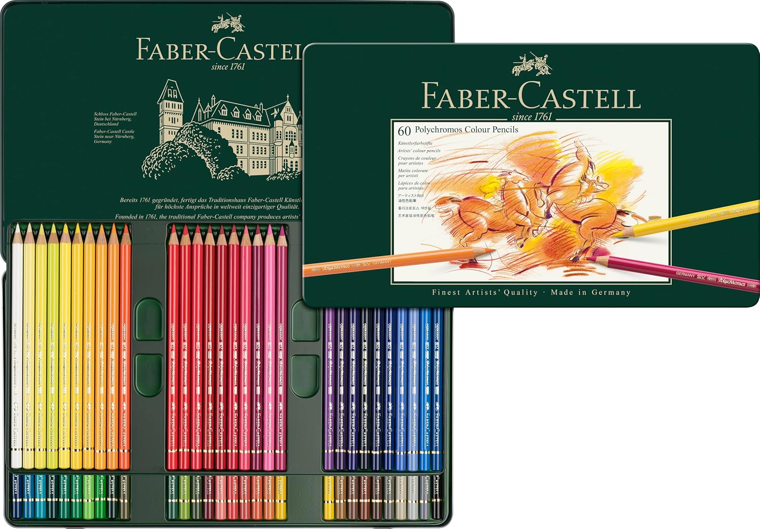 Faber-Castell 110060 – Polychromos Coloured Pencils, Pack of 60 in a Metal Case