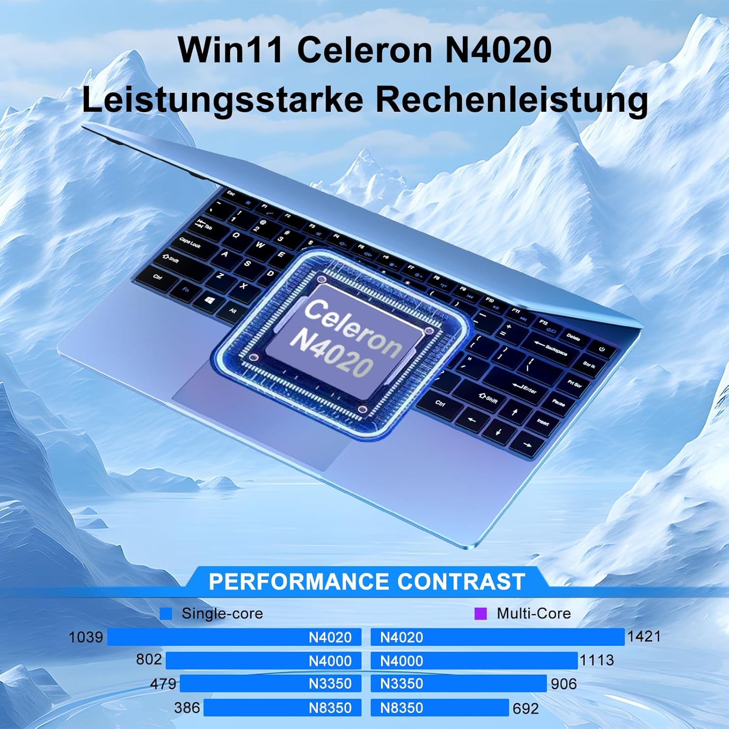 2025 Laptop 14 Inch Win11 Pro Notebook 6+256GB SSD Support 1TB 1920x1080P Full Metal Celeron N4020 5G WiFi Mini HDMI & Wireless Mouse Keyboard Film for Keyboard Blue – Bild 2