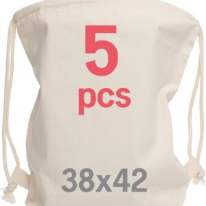 Cotton Gym Bag 38 x 42 cm - Drawstring Bag Made of 100% Cotton 145 g/m², Oeko-Tex Certified - Sports Bag for Painting & Printing - Pack of 5/10/25 for School, Sports & Leisure