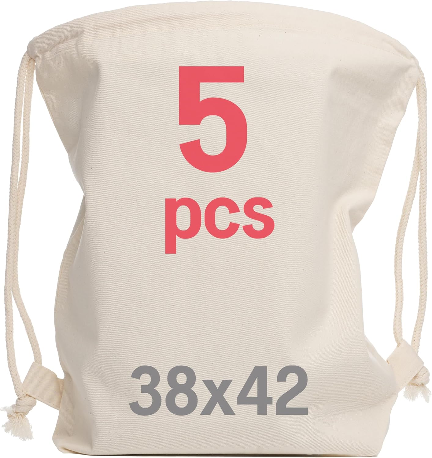 Cotton Gym Bag 38 x 42 cm - Drawstring Bag Made of 100% Cotton 145 g/m², Oeko-Tex Certified - Sports Bag for Painting & Printing - Pack of 5/10/25 for School, Sports & Leisure