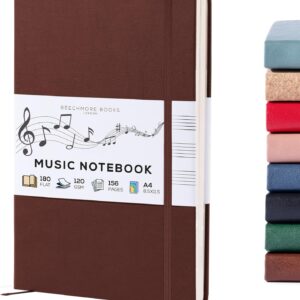 Beechmore Books A4 Sheet Music Book (21.6 × 29 cm) – 156 Pages 120gsm | Vegan Leather Hardcover Perforated Staves Lay-Flat Gift Box for Musicians, Composers, Teachers