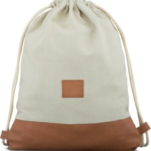 Johnny Urban “Luke” Canvas Gym Bag - Hipster Gym Bag - Sports Bag - Backpack for Men and Women with Inner Pocket – Made of Durable Cotton Canvas and Vegan Leather, beige