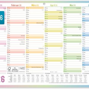 Häfft® Premium Blackboard Calendar 2026 A4 Landscape with Holidays and Holidays, 850 g/m² Cardboard – Year Planner, Wall Calendar, Annual Calendar „Rainbow“ – Sustainable and Climate Friendly