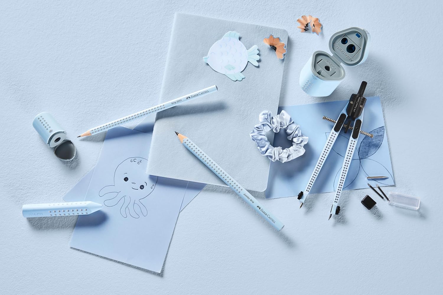 Faber-Castell 580084 Pencils Set Sky Blue 3-Piece with Jumbo Pencil B, Sharpener and Eraser – Bild 8