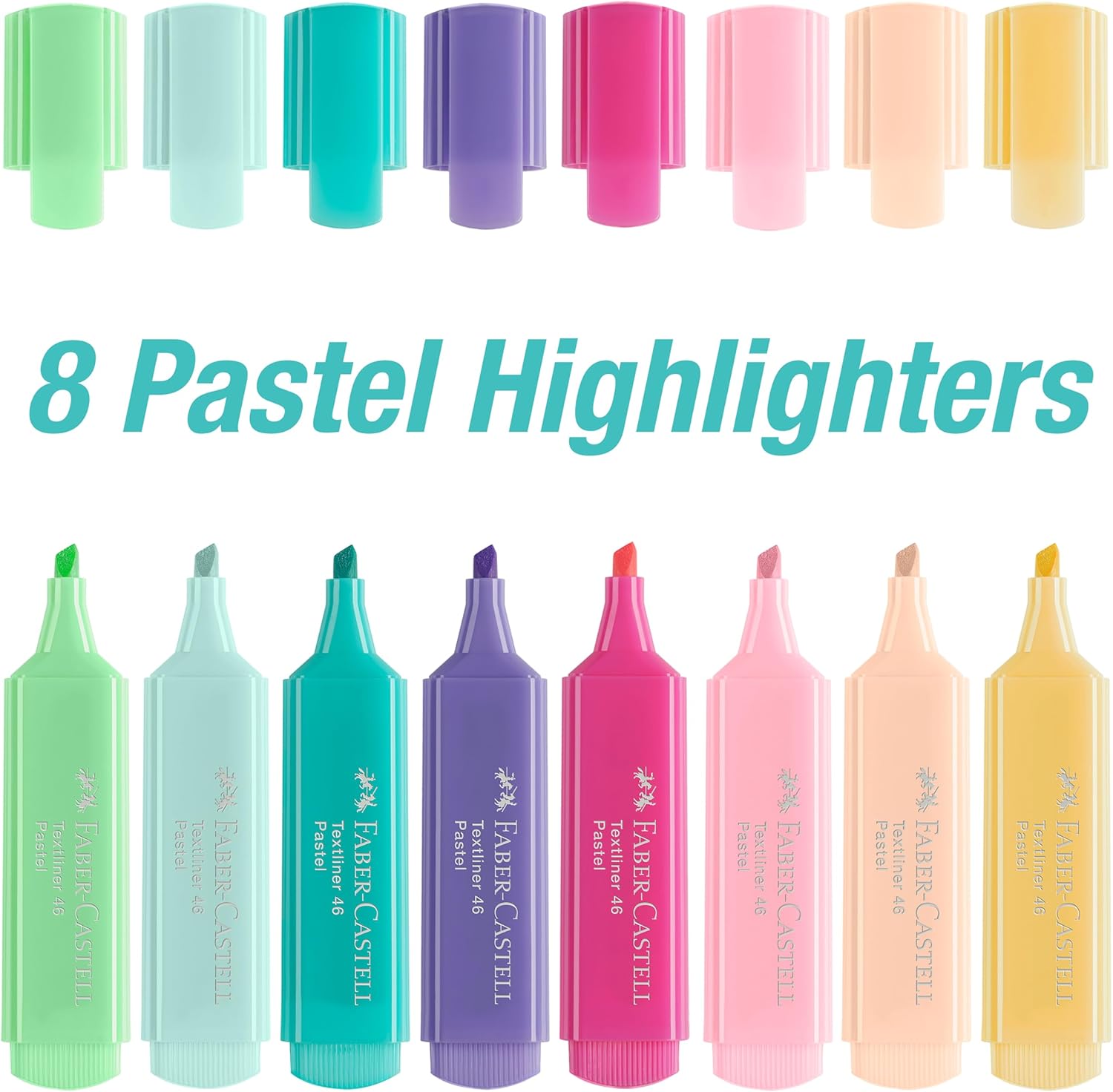 FABER-CASTELL 254658 Highlighter Set 46, 8 Pastel Highlighters with Durable Chisel Tip, Line Width 1-5 mm, Refillable – Bild 2