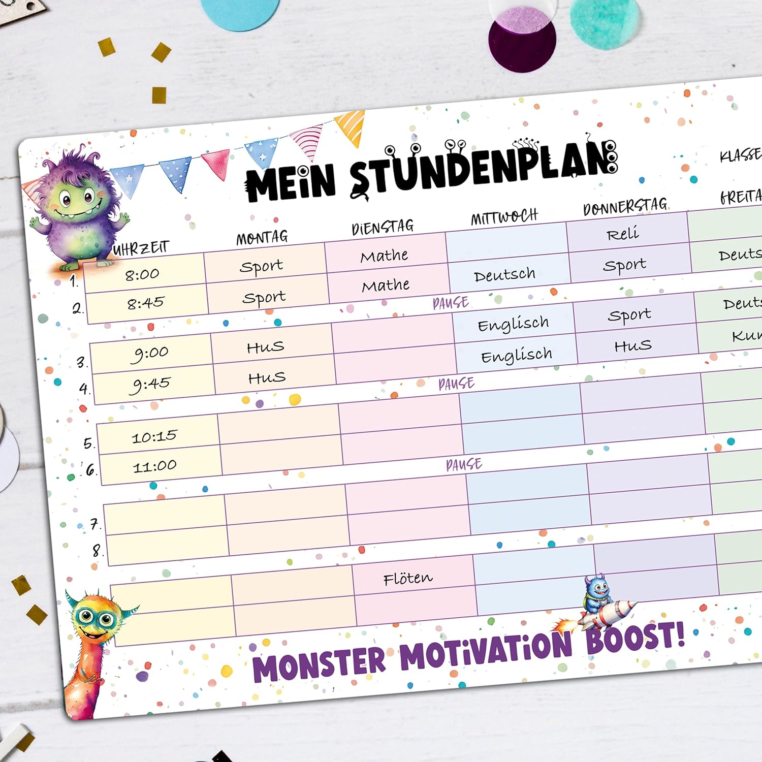 TOBJA Magnetic timetable for primary school - cute monster design, timetable wipe clean for boys and girls, timetable 1st class (without pen) – Bild 4