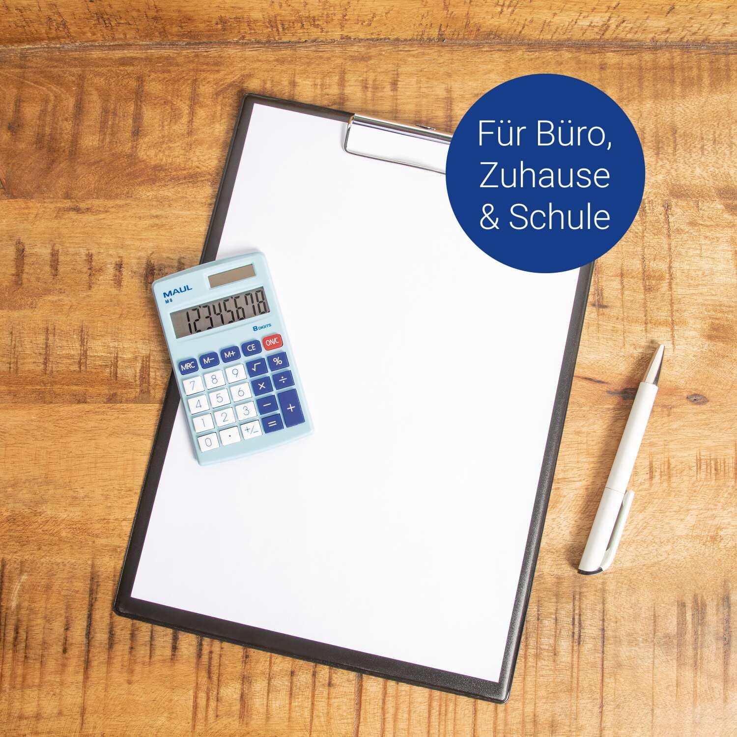 Maul Calculator M8 Calculator with Large 8-Digit Display, Standard Functions for Office, Home, Function Buttons, Coloured Solar Calculator, Battery Use in the Dark, Blue, 11.5 x 6.9 x 1.0 cm – Bild 2