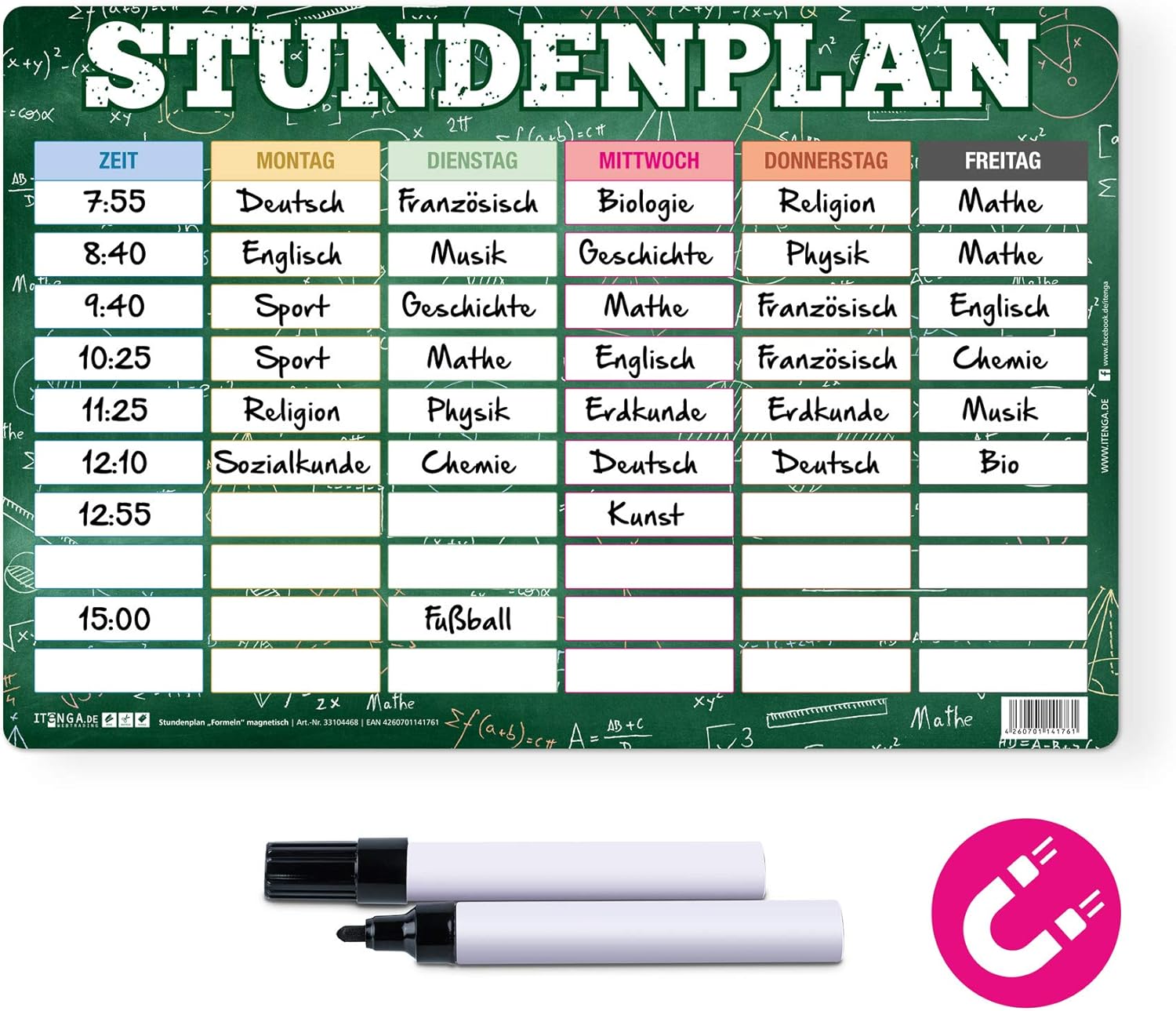 itenga Timetable DIN A4 Magnetic 30 x 20 cm Wipe Clean e.g. for the Fridge Motif Formulas – Bild 2
