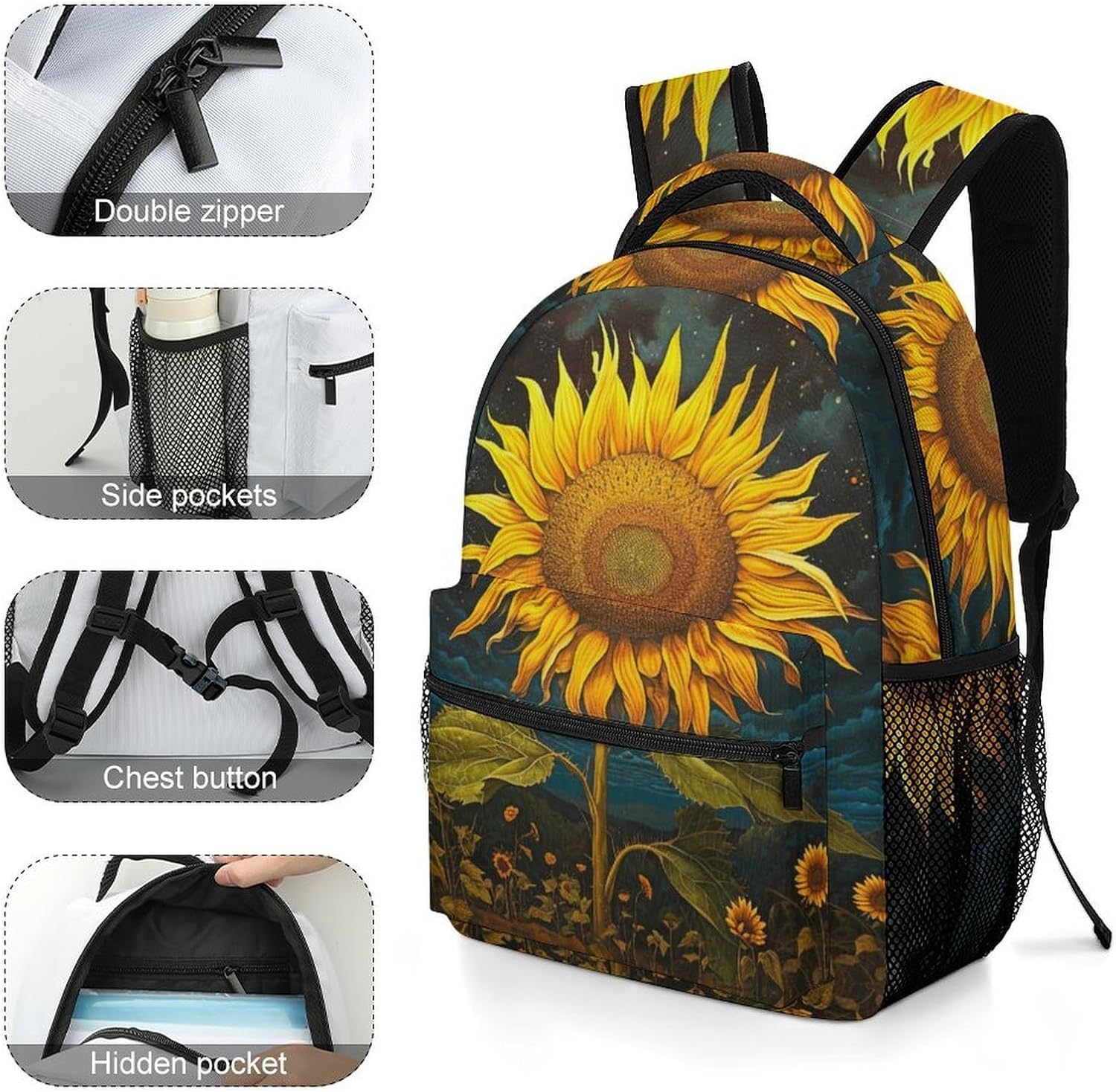Tragekomfort Pflanze Kinderrucksack Watercolor Blumes - Individuell Einstellbare Brustgurte – Bild 3