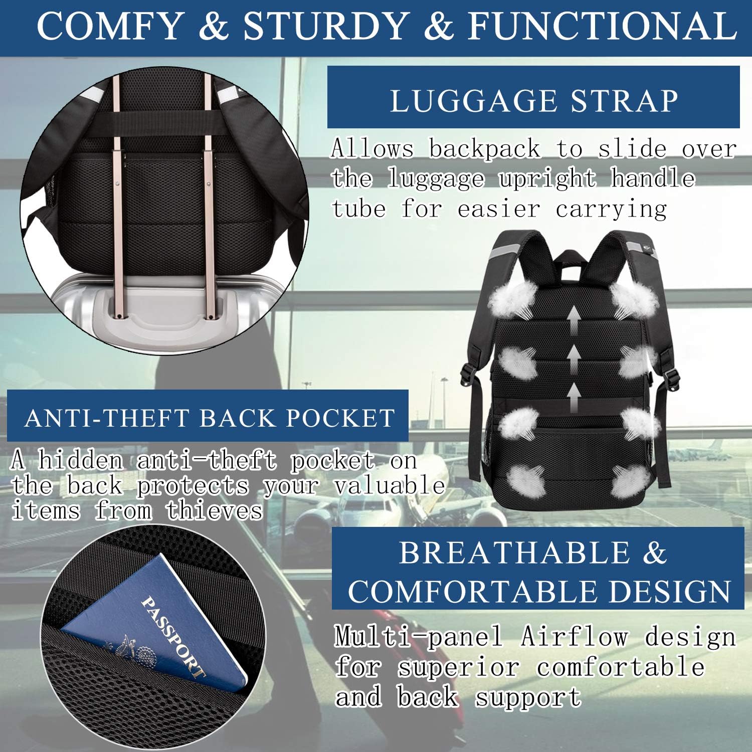 Extra-Large Backpack, 50L, Waterproof, 17-Inch (43.1-cm) Laptop Bag, Work Laptop Backpack with USB Charging Port, Anti-Theft, Business, Travel, School Backpack for Men, Women, Boys, Teenagers, Black – Bild 6