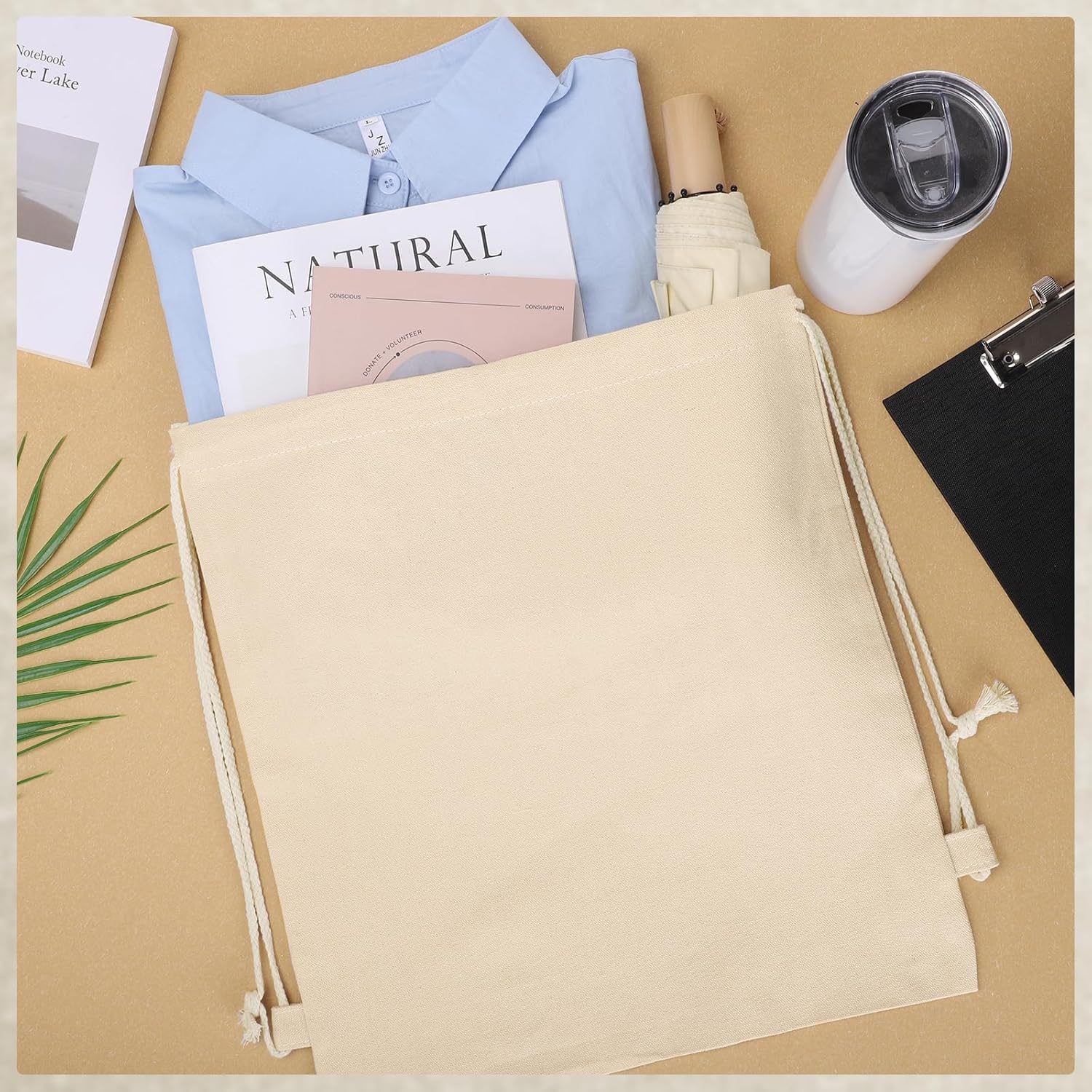 Pack of 2 Canvas Gym Bags, 38 x 42 cm Fabric Bag with Drawstring, Bag, Backpack, Sports Bag, Jute Bag for Painting, Fabric Bag, Women and Men, Children, Sports, Travel – Bild 4
