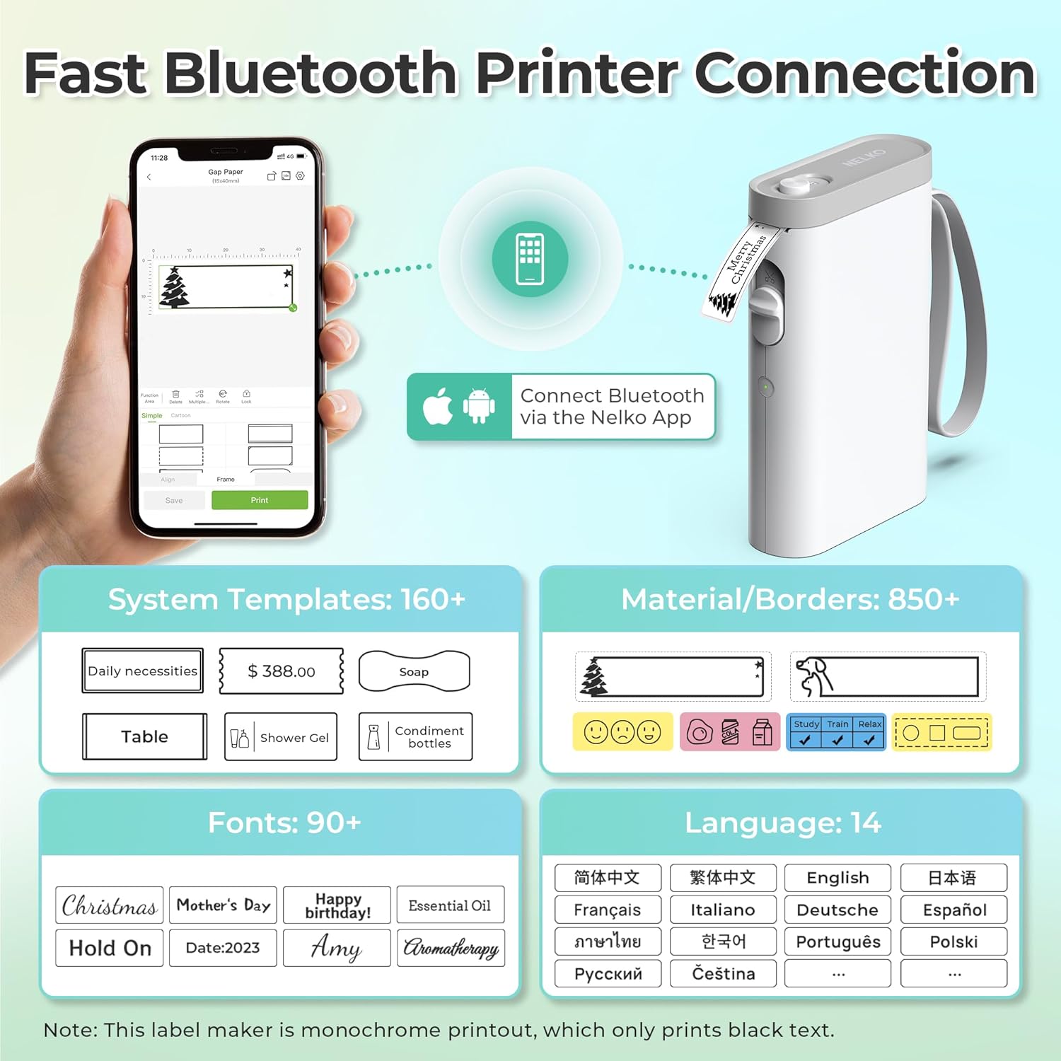 Nelko Label Printer with Tape, Portable Bluetooth Label Printer P21, Wireless, Built-in Cutter, Mini Label Printer with Templates for Organisation, Storage, Office and Home, White – Bild 2