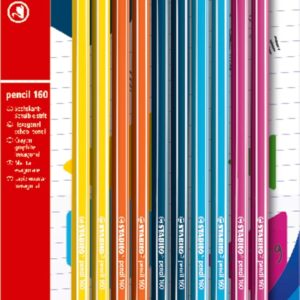 Hexagonal Graphite Pencil with Eraser - STABILO pencil 160 - Pack of 10 - Yellow, Orange, Blue, Petrol, Pink - HB