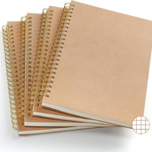 VEESUN Notepad A5 Squared Pack of 4: Notebook 80 Sheets/160 Pages Spiral Pad Kraft Cover Pad Sketch Pad Diary Spiral Bound Gift for College Office Back to School