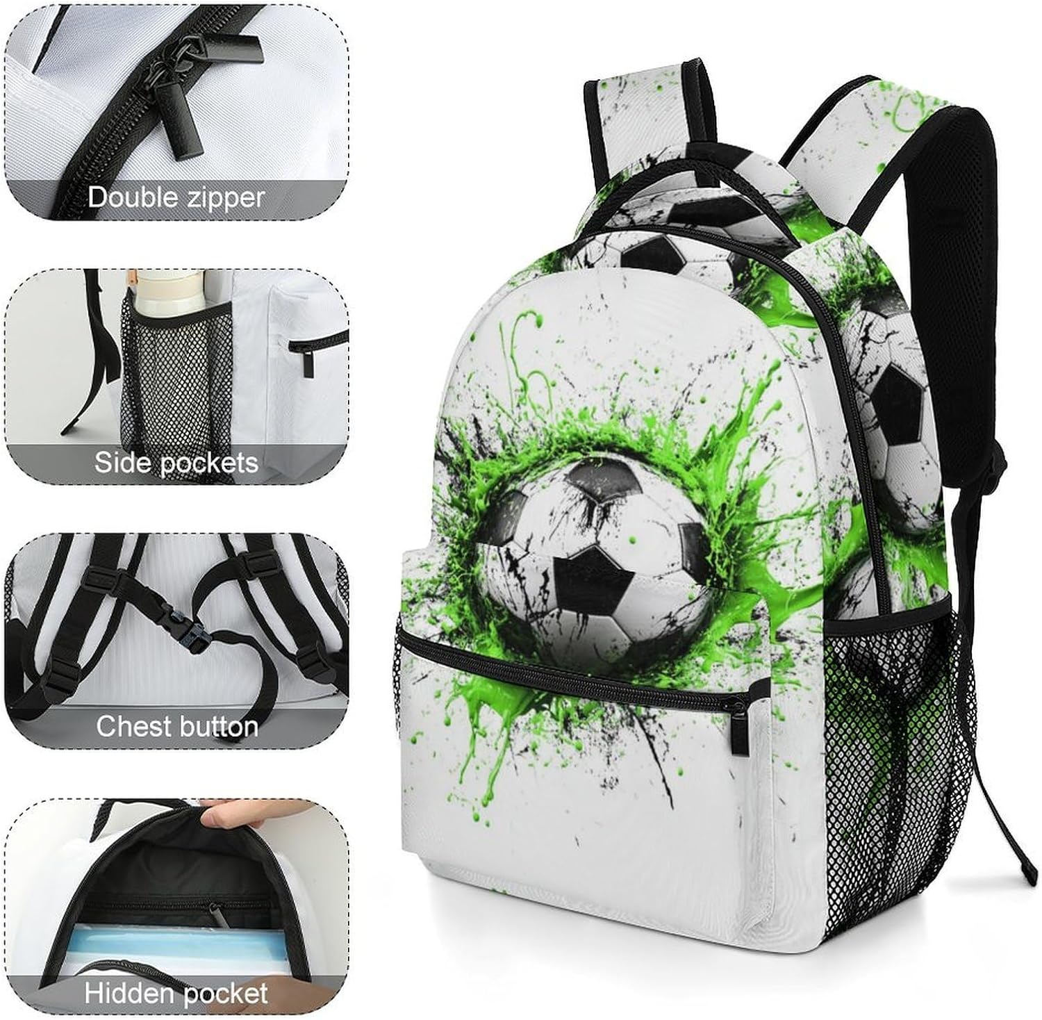 Easy to Clean Sports Children's Backpack Football Design Art - Stain Resistant Materials – Bild 3