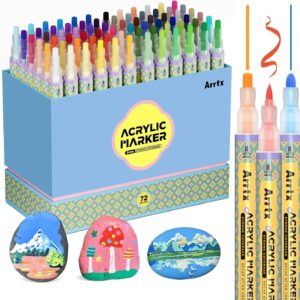 Arrtx Acrylic Markers, 72 Colors Valve Design Acrylic Paint Pens Medium Tip Quick Dry Waterproof Paint Markers for Rock Painting Wood Ceramic Plastic Art Supplies