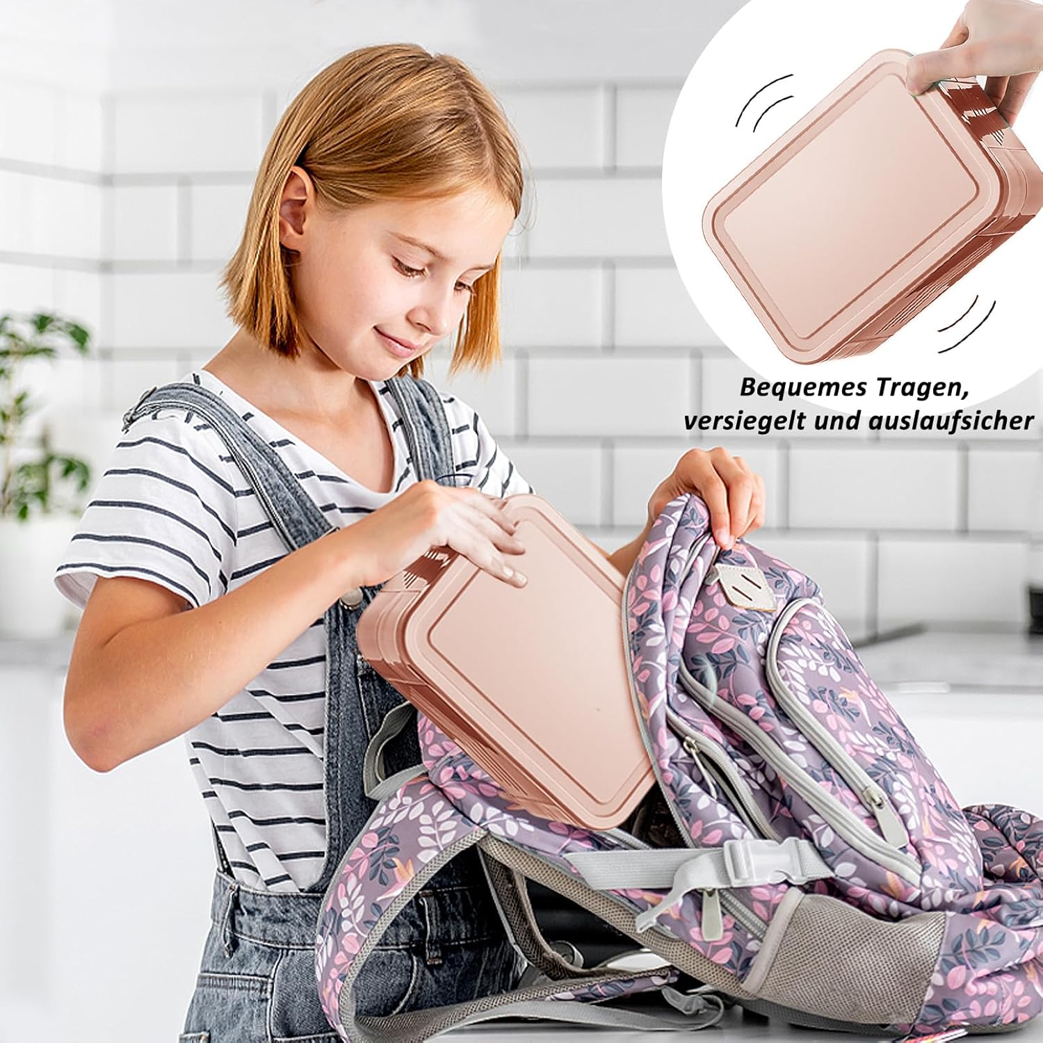 CALIYO Children's Lunch Box with Compartments, 1550 ml Bento Box, Leak-Proof Lunch Box for School/Office/Picnic, BPA-Free, Microwave and Dishwasher Safe, Children and Adults (Beige Red) – Bild 8